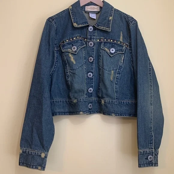 Z. Cavaricci Y2K Denim Blue Jean Bird Embroidery Distressed Button Down Jacket 4 - Picture 17 of 17